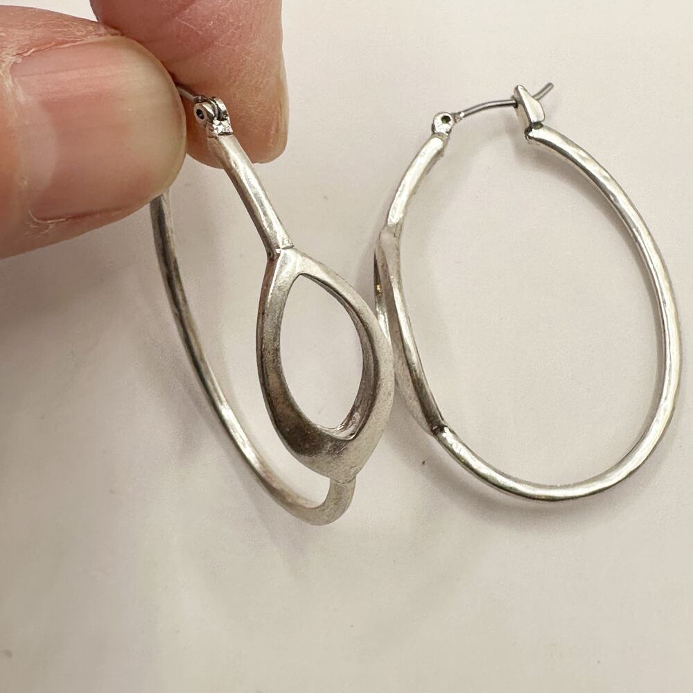 Silver tone hoop dangle earring set of pierced retro funky unique